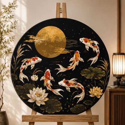 Kerek számfestés Ø45 cm – Koi pontyok fémes festékekkel – Tájkép/Állatok – OR 2034
