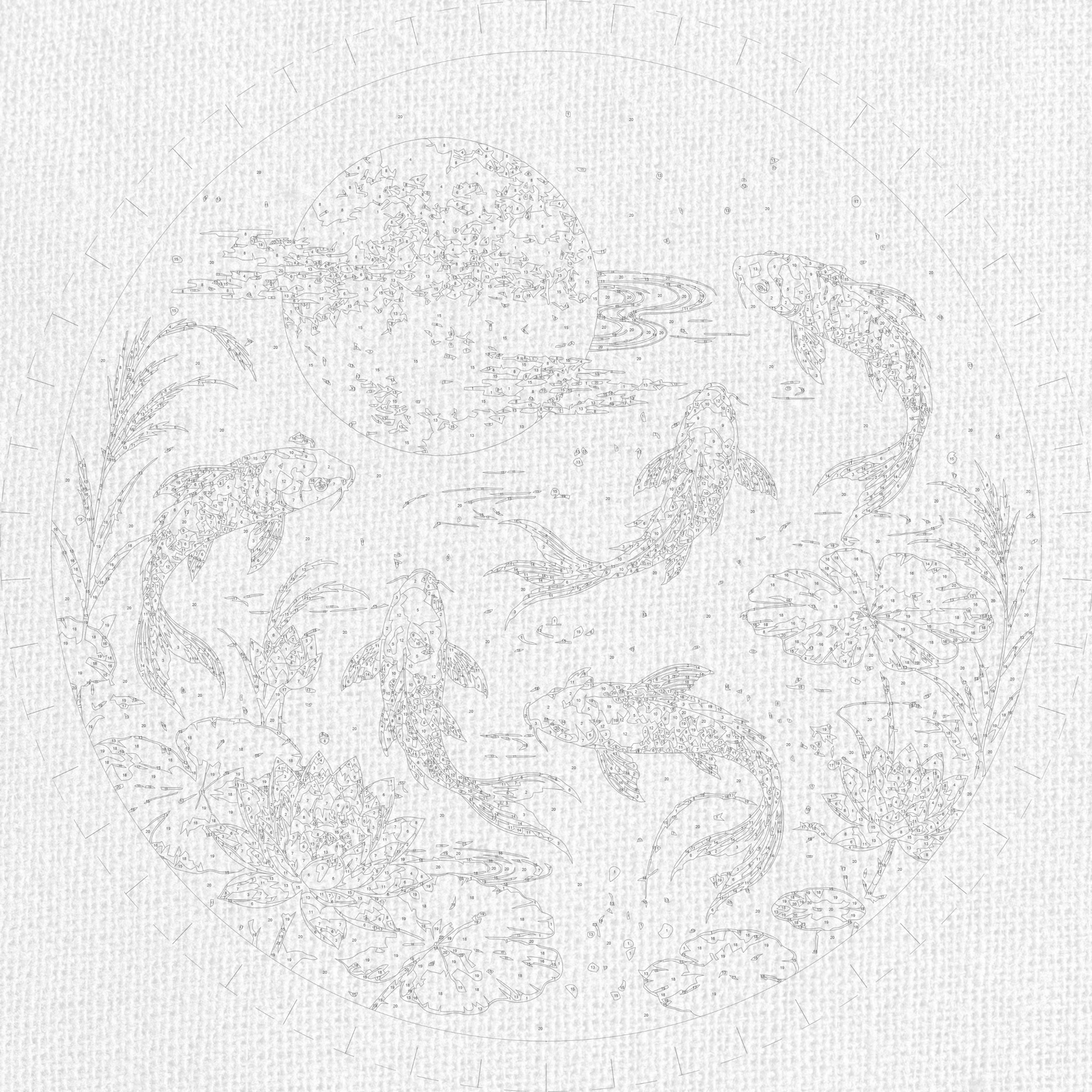 Okrúhle maľovanie podľa čísel Ø45 cm Krajinka. Koi kapry s metalickými farbami OR 2034