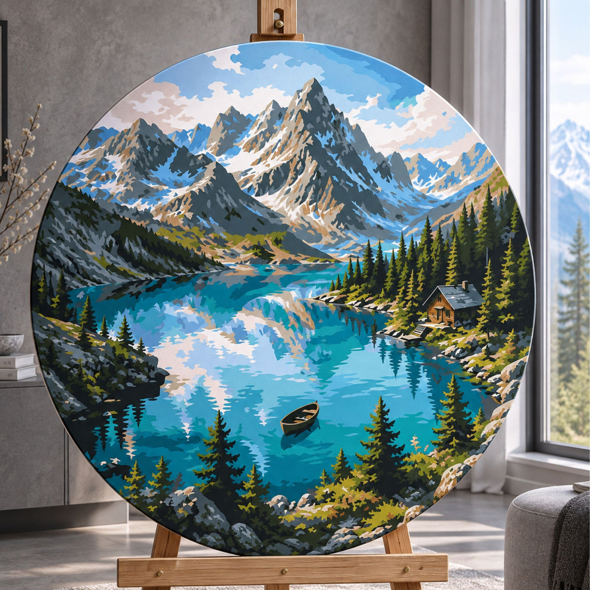 Kerek számfestés Ø45 cm – Hegyi tó – Tájkép – OR 2035