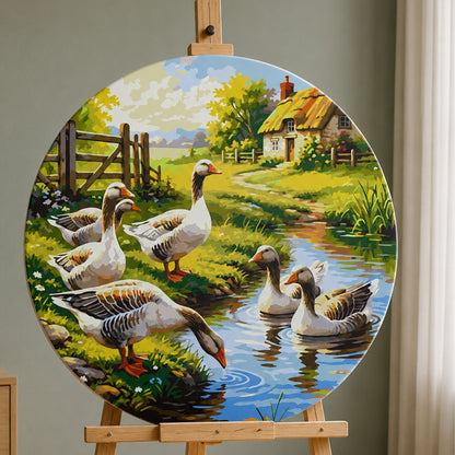 Kerek számfestés Ø45 cm – Libák a víz mellett – Tájkép/Állatok – OR 2036