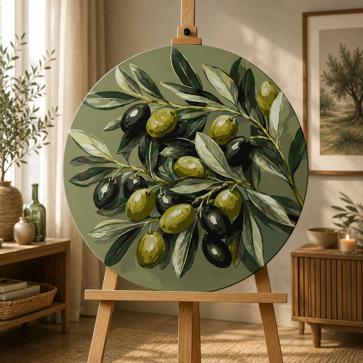 Kerek számfestés Ø30 cm – Olajbogyók ágon – Csendélet – OR 2059