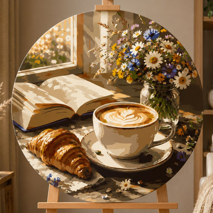 Round Paint by Numbers Ø40 cm – Coffee and Croissant – Flowers/Still Life – OR 2064