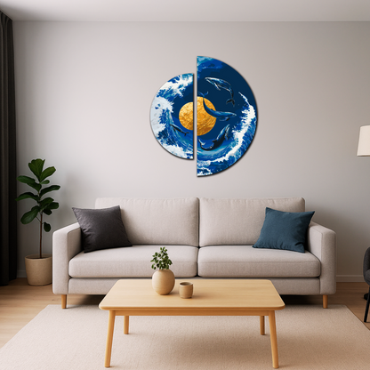 Számfestés kereten 70×70 cm Bálnák tánca az arany bolygónál fémes színekkel (félkörök) OSR 1002