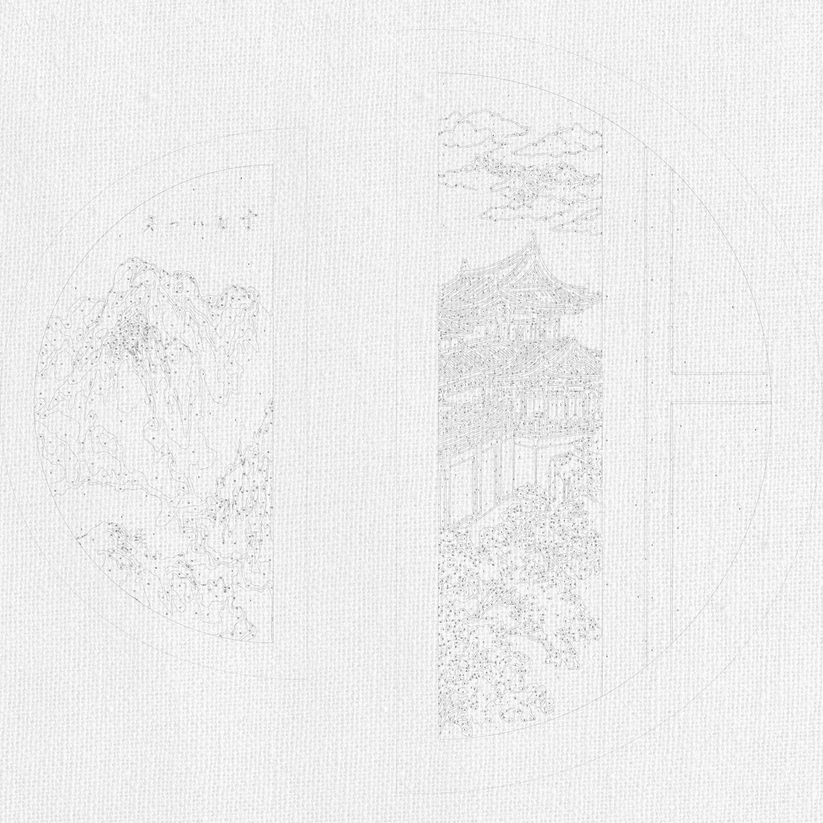 Számfestés kereten 70×70 cm Japán szellem fémes színekkel (félkörök) OSR 1004