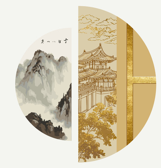 Számfestés kereten 70×70 cm Japán szellem fémes színekkel (félkörök) OSR 1004