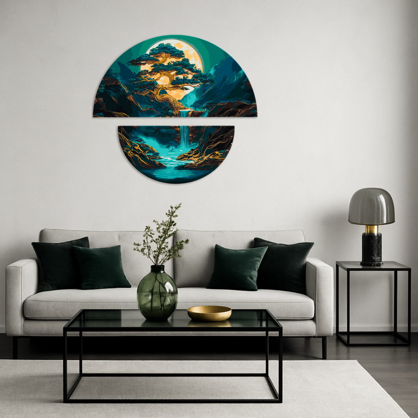 Számfestés kereten 70×70 cm Az éjszakai táj varázsa fémes színekkel (félkörök) OSR 1006