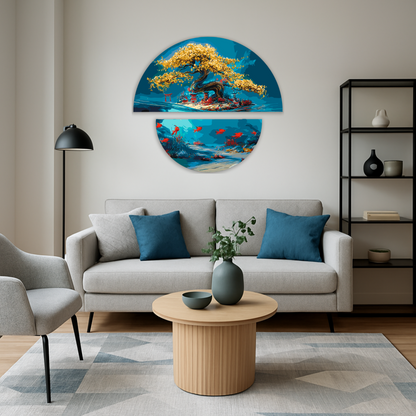 Számfestés kereten 70×70 cm Tájkép. A természet varázsa: szárazföld és tenger fémes színekkel (félkörök) OSR 1010