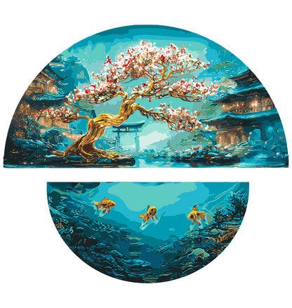 Számfestés kereten 70×70 cm Tájkép. Két világ varázsa fémes színekkel (félkörök) OSR 1011
