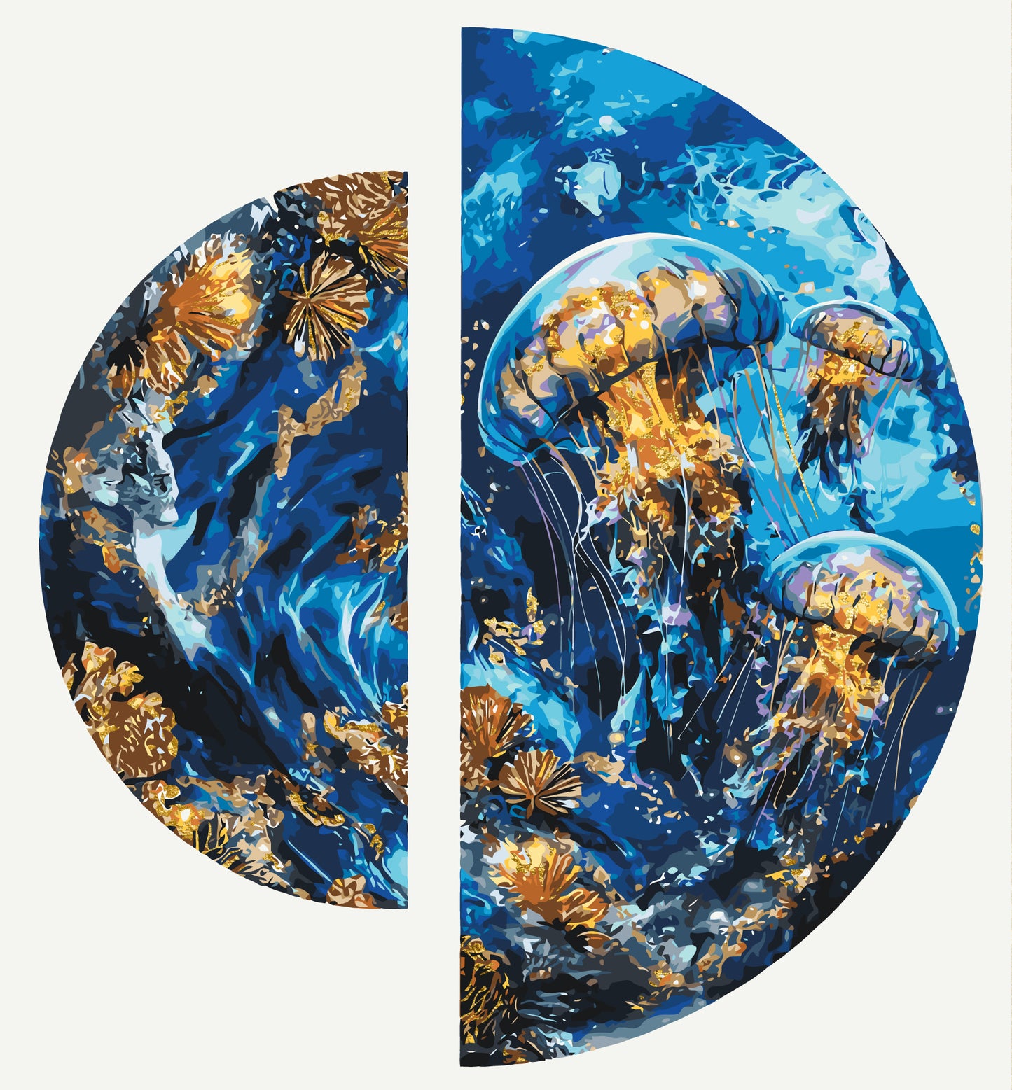 Maľovanie podľa čísel na ráme ⌀50 cm + ⌀70 cm - Hlbiny oceánu - Zvieratá s metalickými farbami - OSR 1014