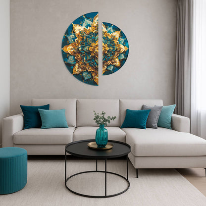 Maľovanie podľa čísel na ráme ⌀50 cm + ⌀70 cm - Ornament žiary - Kvety s metalickými farbami - OSR 1016