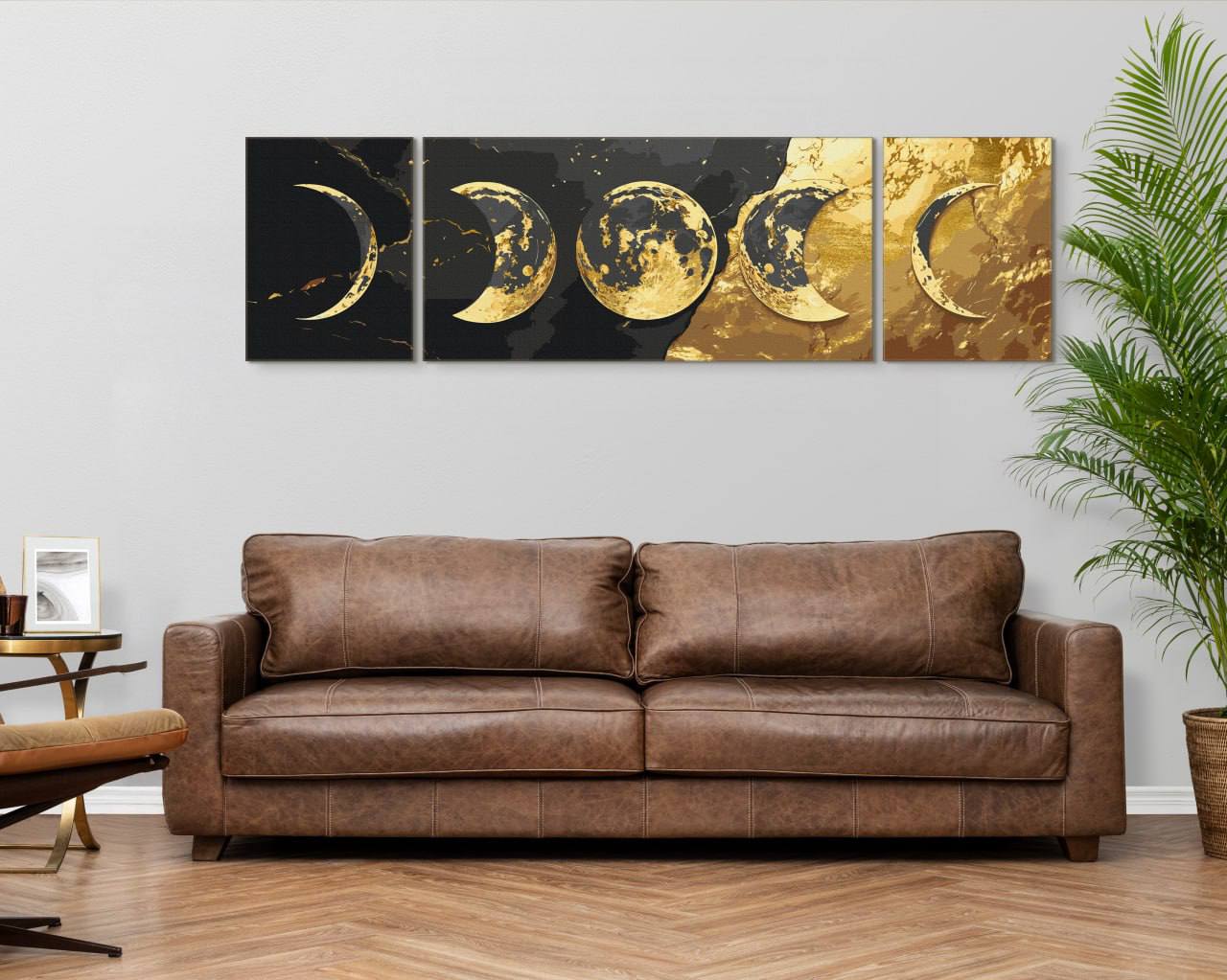Számfestés kereten 40×50 cm - A világűr aranya fémes színekkel (triptichon) LW 7000