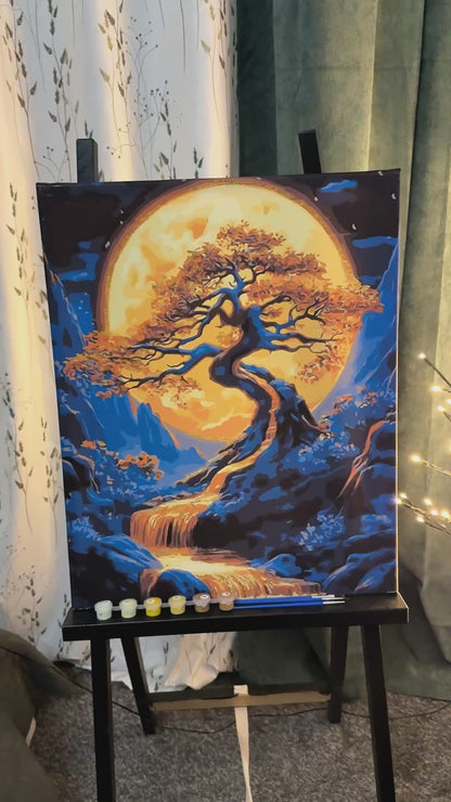 Számfestés kereten 40×50 cm Tájkép. Fa fémes színekkel LW 3428