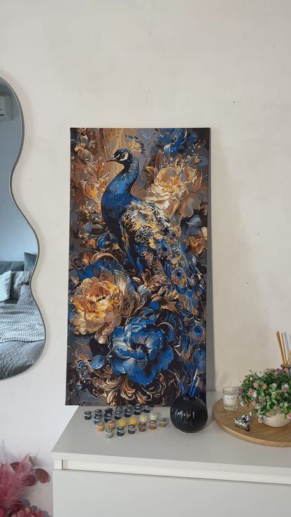 Számfestés kereten 40×80 cm Páva a virágok között fémes színekkel LW 5183