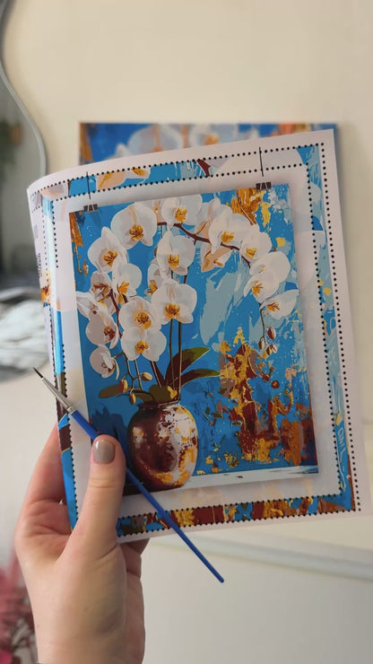 Számfestés kereten 40×50 cm Fehér orchidea. Virágok. Fémes színekkel LW 8100