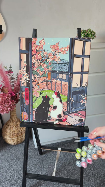 Számfestés kereten 40×50 cm – Állatok. Macskák a szakura alatt LW 3404