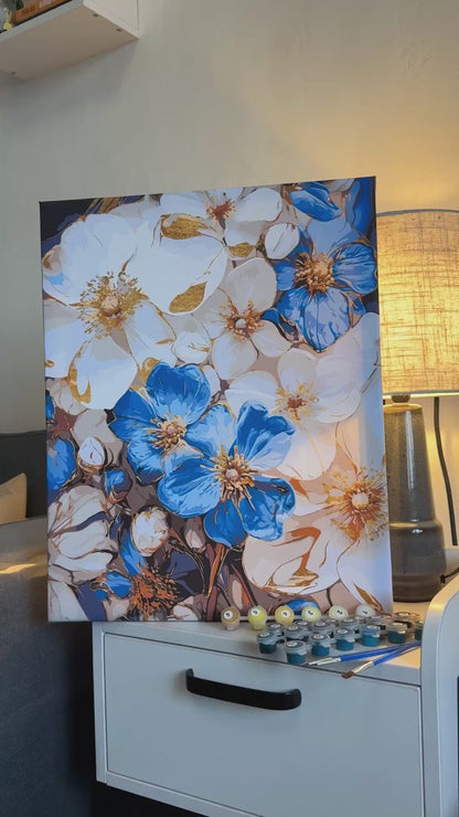 Számfestés kereten 40×50 cm Fehér-kék virágok fémes színekkel LW 3293