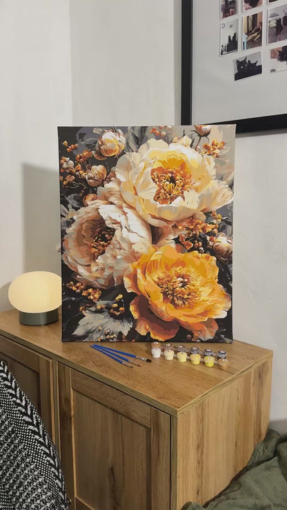 Számfestés kereten 40×50 cm Virágok - Buja bazsarózsák fémes színekkel LW 3154-01