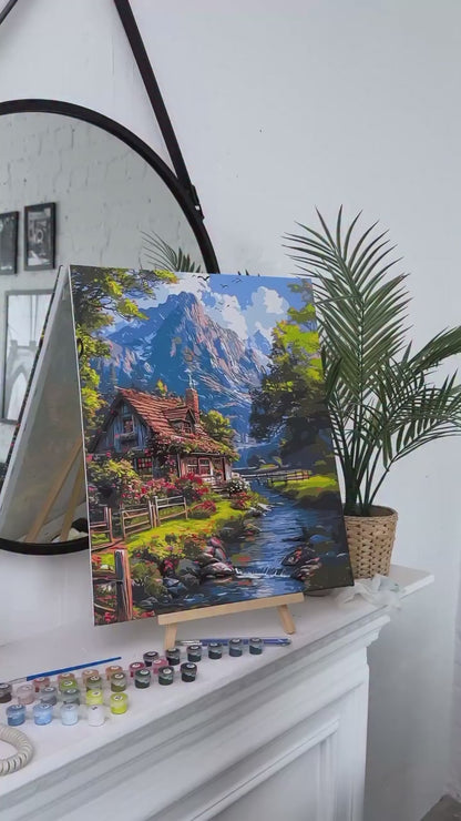 Számfestés kereten 40×50 cm tájkép – Nyugodt hegyi élet LW 3438