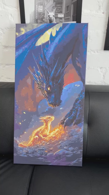 Számfestés kereten 40×80 cm Fantasy „Negyedik szárny” – Találkozás a sárkánnyal fémes színekkel LW 5140