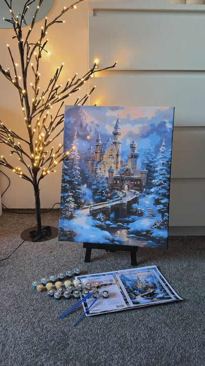 Paint by Numbers on a 40*50 cm frame Winter Landscape. Castle in Winter Mountains LW 3553